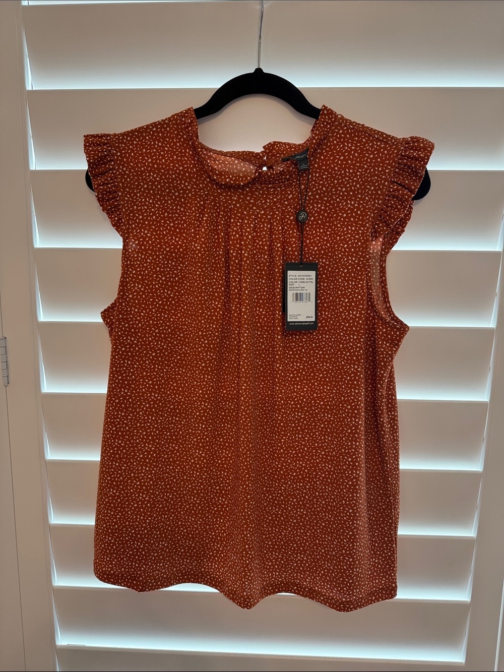 Adrianna Papell Rust Sleeveless Ruffle-Yoke Dot Print Top